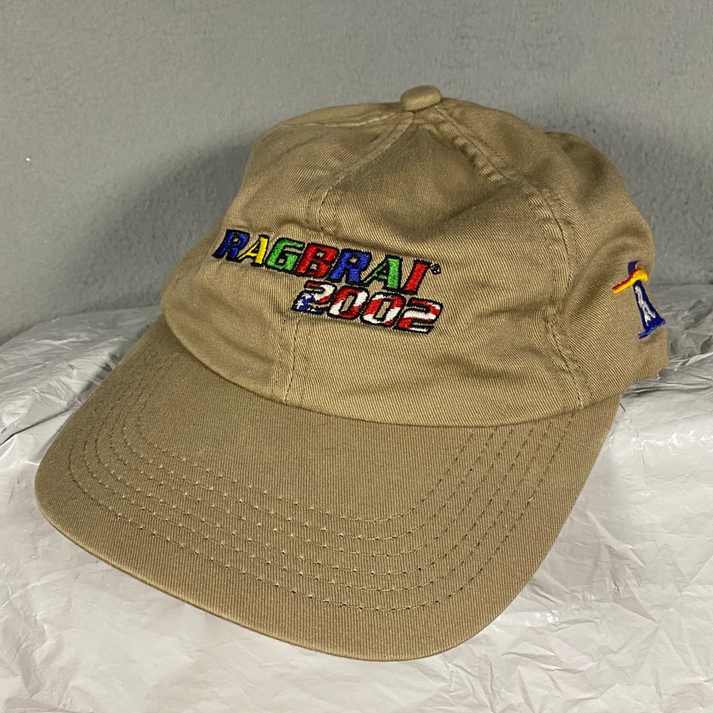 K-Products RAGBRAI 2002 Hat Mens OSFM Tan 30th Anniversary Cycling Dad Cap